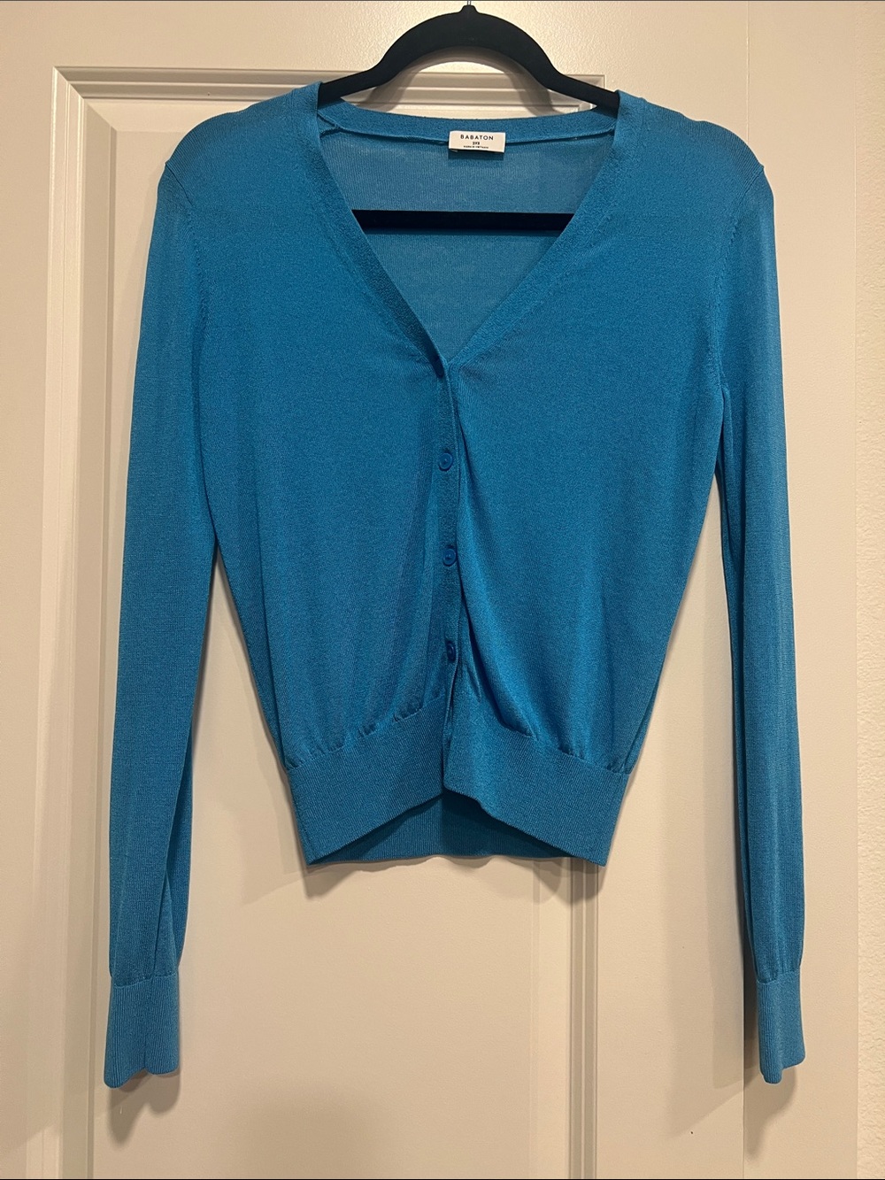 Aritzia Bright Teal Button-Front V-Neck Cardigan